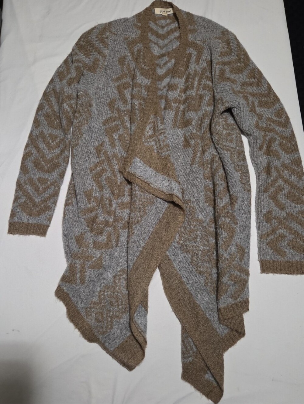 Pink rose womens medium brown Grey boho cardigan sweater #27